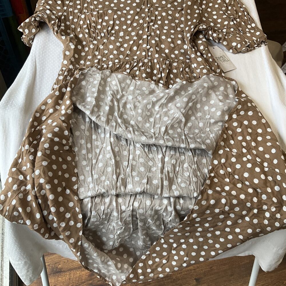 Time And Tru Women Maxi Dress XXL (20) Brown Polka Dot Milkmaid Dress ShortSleev - Picture 10 of 11